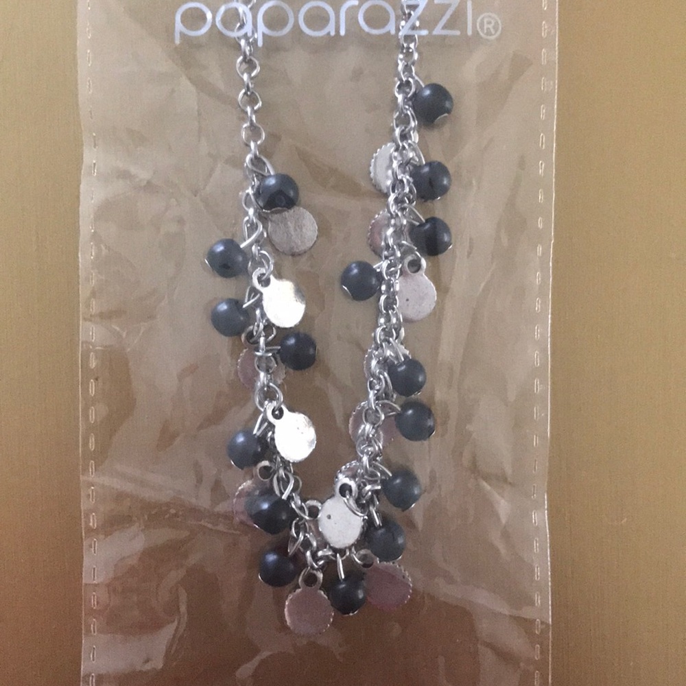 Black and silver beaded necklace & earring set